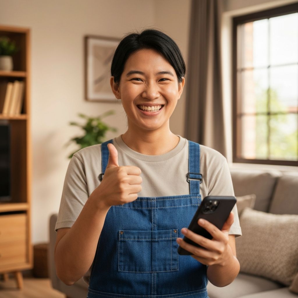 Happy homeowner rating their service experience